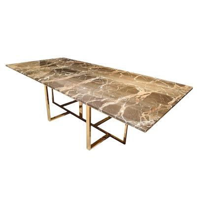 China Luxury Top Grade Gold Marble Extendable Frame 6 Seater Dining Table Set Extendable Dining Table for sale