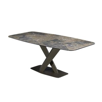 China New Design Extendable X Shape Table Leg Arc Side Fish 4 Seater Modern Dining Table Marble Top Dining Table Set for sale