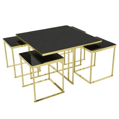 China Convertible Contemporary Modern Luxury Black Square Living Room Furniture Marble Coffee Table Set for sale