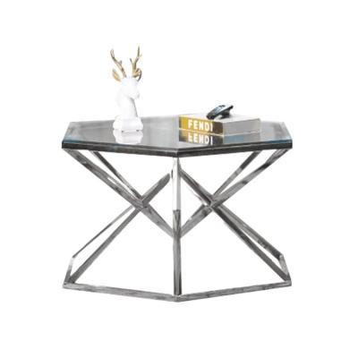 China Stainless steel convertible special frame design thick clear glass top coffee table for living room for sale