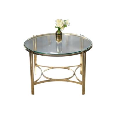 China Luxury Fashion Corporate Convertible Hot Base Stainless Steel Frame Fancy Round Glass Coffee Table Set for sale