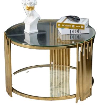 China First Class Quality Stainless Steel Convertible Round Two Layers Gold Tempering Glass Top Coffee Table for sale