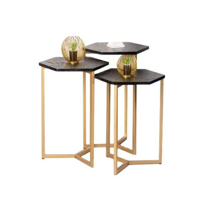 China New Arrival Convertible Solid Wood Top Hexagonal Corner Table Set Small Modern Wood Corner Tables for sale