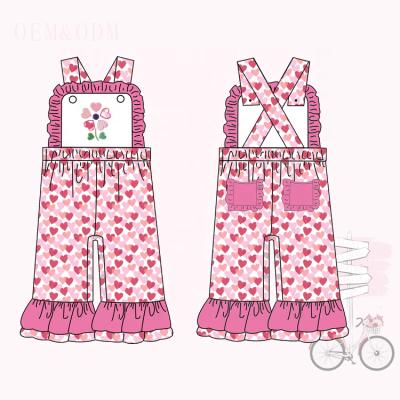 China 2022 Fashion Baby Outfit Heart Embroidery Baby Clothes Girls Cotton Romper Breathable Valentine Kids Wear Overalls Kids Longall for sale