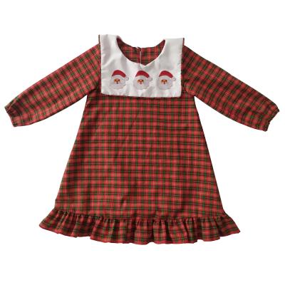 China Puresun Breathable Long Sleeve Woven Cotton Plaid Embroidery Kids Christmas Dresses Baby Dress for sale