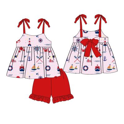 China Candy 2022 Newest Designs Summer Lovely Kids Boutique Kids Toddler Clothing Boutique Skirt Girls Swimsuit Sets Bowknot Sleeveless Shoulder for sale