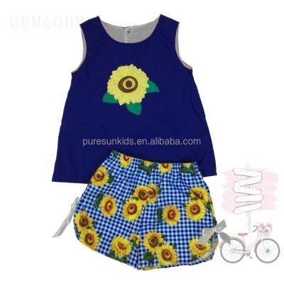 China Vintage Summer Children Clothing Sets Sunflower 2 Piece Little Girl Sets Factory Price Kid Outfits Sets Girls Clothing for sale