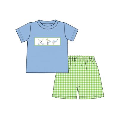 China Puresun 2022 NEW kids boy boutique clothing golf applique knit cotton sets short sleeve baby boy clothes summer outfits for sale