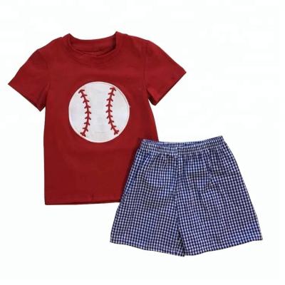 China Wholesale Spandex/Cotton Baseball Embroidery Shirt Cotton Seersucker Shorts Boys Clothing Set for sale