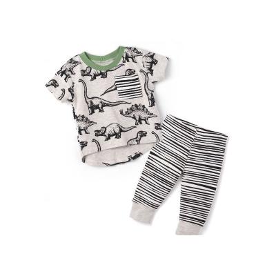 China Wholesale Spandex/Cotton Babies Clothes For Boy Infant Clothing Sets Kids Boutique High Quality Dinosaur Print Stripe Pants 2 Pieces Set for sale