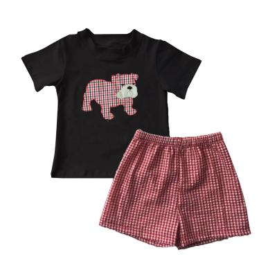 China Spandex Summer Spring Cotton/Cotton Knit Team Boy Clothes Puppy Embroidery Kids Dressing Set for sale