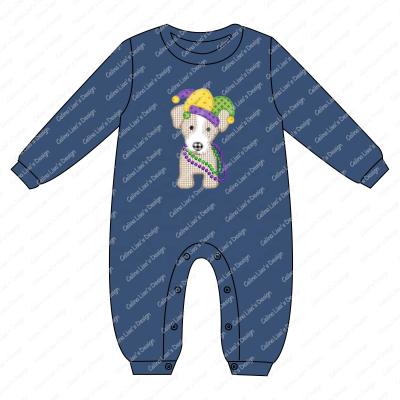 China New Dog Embroidered Mardi Gras Fashion Autumn Winter Baby Rompers 100% Organic Cotton Baby Boy Rompers for sale