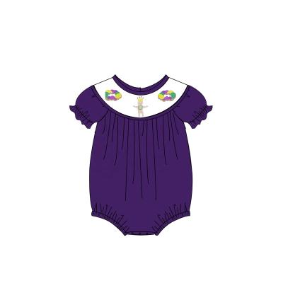 China 2022 100% Cotton Boutique Mardi Gras Children's Wear Little Girls Cotton Overalls Summer Baby Clothes Set Cute Bubble Embroidered Clothing for sale