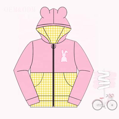 China Boutique Outfits Breathable Zipper Up Jacket Rabbit Embroidery Baby Girls Clothes Top Designs High Quality Hooded Kids Clothes. for sale