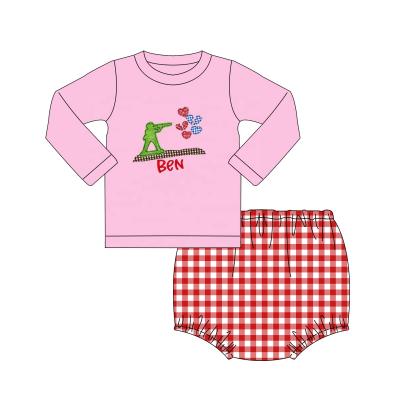 China 2022 Holiday Valentine's Day 2 Pieces Cotton Dresses Outfits Kids Clothing Sets Long Sleeve Ruffle Baby Pants Set Baby Boutique for sale