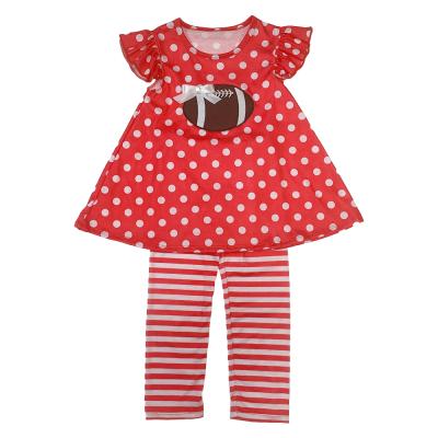 China High Quality Holiday Knit Cotton Football Applique Baby Spring Outfits for sale