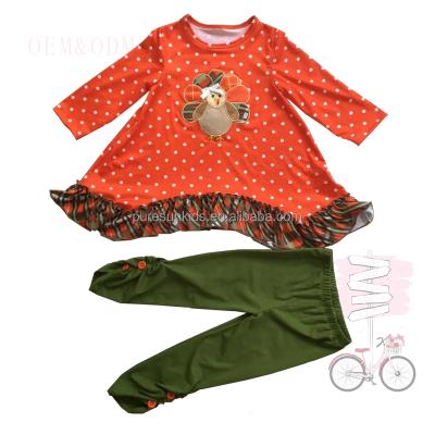 China Vintage PureSun Thanksgiving Outfits Kids Wear Girl Dresses Legging Sets Turkey Applique Toddler Girls Clothing Sets Boutique for sale