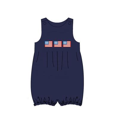 China Puresun Factory OEM Cotton/Polyester Flag Applique Summer Boy Boy Cotton Casual Bubble Romper For Custom for sale