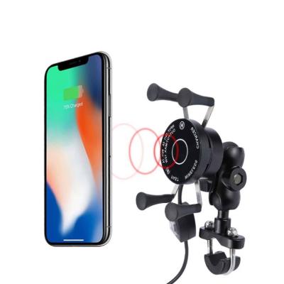 China USB Charger + Wireless Charger + Phone Holder Aluminum Alloy Multifunctional Waterproof Motorcycle 3 in 1 Wireless Charger Motorcycle Phone Holder for sale