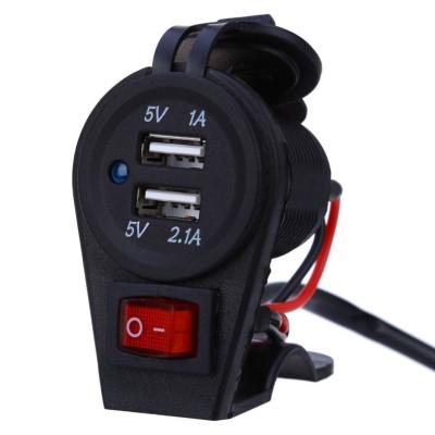 China Power Off Memory Other Motorcycle Accessories Motorcycle Dual USB Charger With Switch For Smartphone 150cm Cable for sale