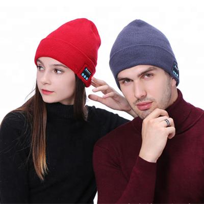 China Christmas music beanie gorros perfect healthy yarn leather hat knitted hat with blue tooth winter hats for sale