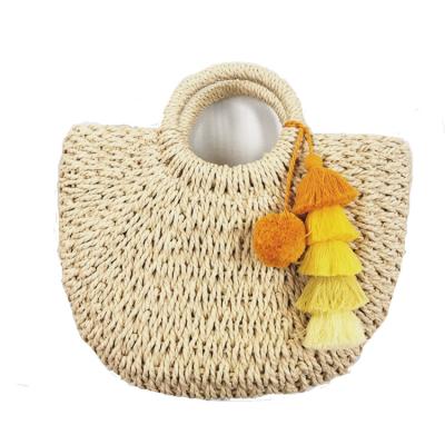 China Nature Straw Basket Beach Bag, Fashion Straw Woven Bag Fashion Gold Brown Beach Bag Portable Hand Crochet Women for sale