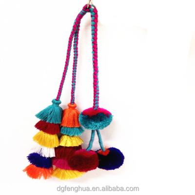 China Colorfuly Pompom Fashion Pompom Tassel Colorful Cotton Tassel And Pompom For Handbag for sale