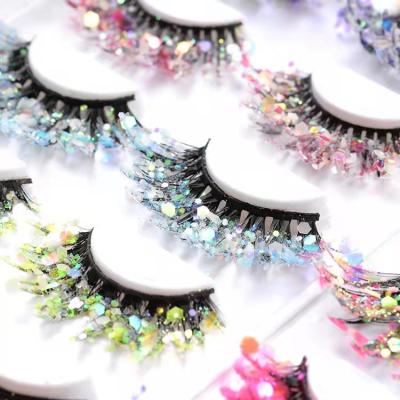 China New Delicate Styles Customized DIY Party Lashes Glow In The Dark Halloween Christmas Club Sequin Lashes for sale