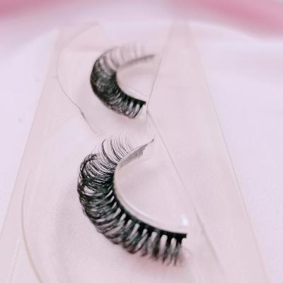 China Hot Selling Russian Mink 14mm D Curl Faux Mink Lashes Feather Band Tape Lashes Russian Tape Eyelashes for sale