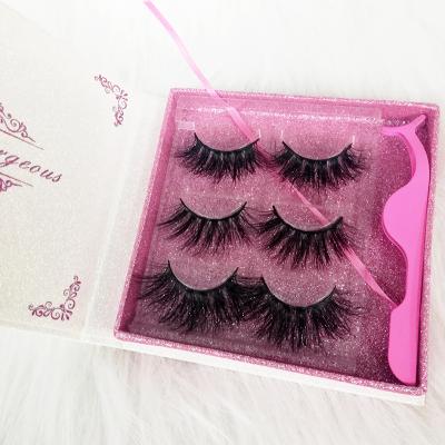 China Wholesale 3d Mink Feather Lashes Custom Package 3 Pairs Eyelash Packaging Box With Tweezers for sale