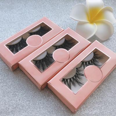 China Custom Made Long Lasting Thick Tapered False Eyelash 100% Real 3d 5D Mink Eyelashes Package Peach Color Paper Box for sale