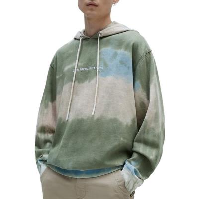 China Other Custom Oversized Printed French Terry Screen Print Tie Dye Hoodie Men Plus Size OEM Hoodie Drop Shoulder Green Blank Pullover for sale