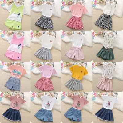 China Factory wholesale girls summer suit 2023 high quality new fashion foreign children's cotton breathable shorts sleeved summer denim shorts pan for sale