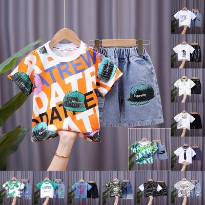 China Wholesale Casual Factory Children's New Cotton Short Sleeve T-shirt Two Sets Street Swapping Clothing Suit Boy Summer for sale