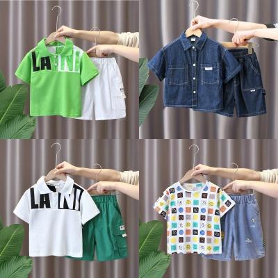 China Casual Factory Wholesale Children's Clothing Fashion Summer Boys Sports Explosive T-shirt Shorts 2PCS/set High Quality Cotton Fabric for sale