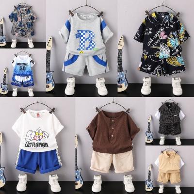 China Factory direct clothing summer casual children's baby boy set T-shirt + shorts 2 piece children's clothing 100% cotton cartoon printed for sale