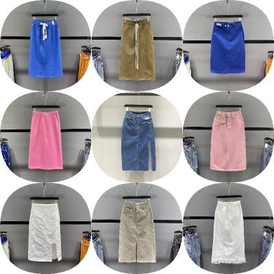 China Factory wholesale high quality fashion women's denim skirt women's line a line summer breathable pre-slit knee length for sale