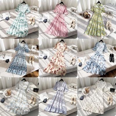 China Wholesale Summer Hot Women's Floral Translucent Ruffle Tulle Short Sleeve Dress Anti-Static for sale