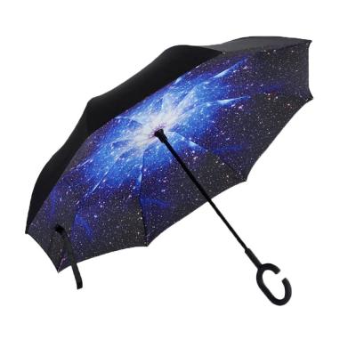 China Minimalist DOUBLE LAYER REVERSE INSIDE OUT UMBRELLA HANDFREE C SHAPE HANDLE for sale