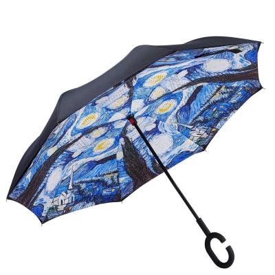 China Ovida Car Traditional Manual Open Reverse Umbrella With Reverse Sky Pattern Sky Umbrella for sale