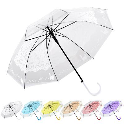 China OVIDA Contemporary 23 Inch Customized Printing Straight Transparent POE Umbrella With Hook Handle for sale