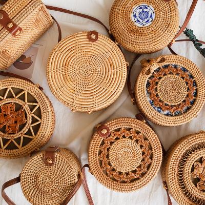 China High Quality Custom Rattan Straw Purse Beach Handbags Summer For Women Bamboo Handmade Ladies Bag Vintage Gift Chains Tassel Embroidery Cross for sale