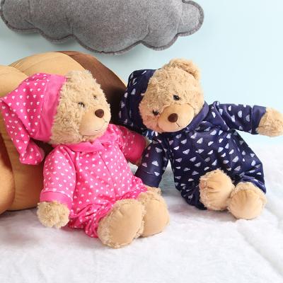 China New Custom Design Cartoon Plush Animal Sleeping Comfort Embrace Baby Rattle Toy Sleeping Bear for sale