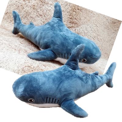 China Custom Soft Plush Shark Stuffed Toy Dark Blue Shark Stuffed Doll Cushion for sale