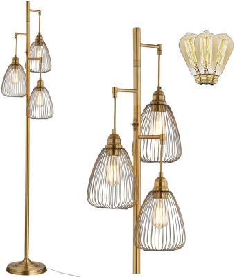 China Rustic Large Industrial Vintage Pole Lighting with 3 Edison Bulbs Torchiere Tree Industrial Lamp for Living Room Office for sale