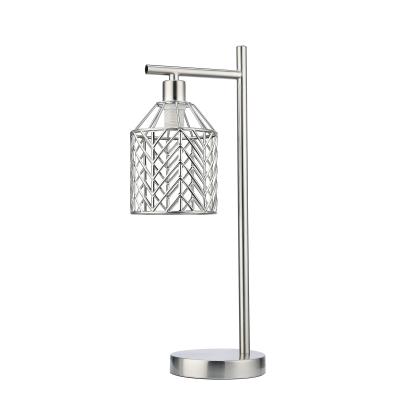 China Industrial Long Area Cord Metal Cage Glossy Nickel Finish Table Lamp for sale