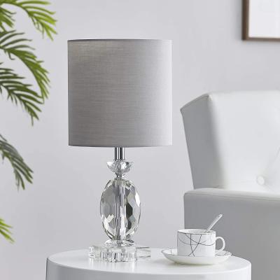 China Modern Modern Crystal Gray Fabric Shade Metal Mini Table Lamp For Bedroom Bedside Decorative for sale