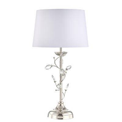 China Fancy Decor Long Sector Cord Light Nickel Metal Base Floral Crystal Bedside Table Lamp For Living Room Bedroom Hotel Cafe for sale