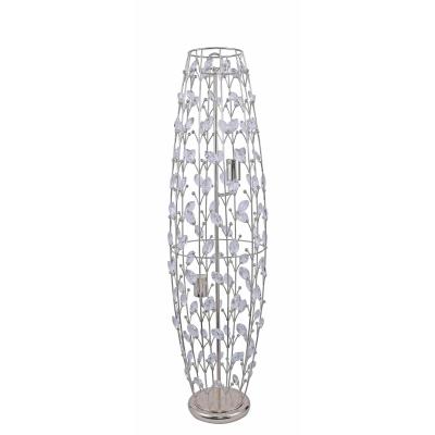 China Modern Luxury Silver Crystal Branch Metal Cylinder Shade 3 Light Crystal Leaf Caged Floor Lamp for sale