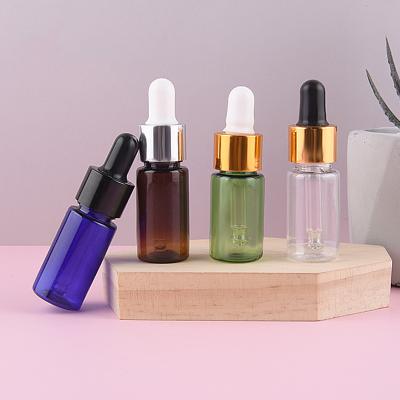 China Personal Care 10ml Transparent Blue Green Brown Plastic Essential Oil Dropper Bottle With Dropper Measured Mark for sale